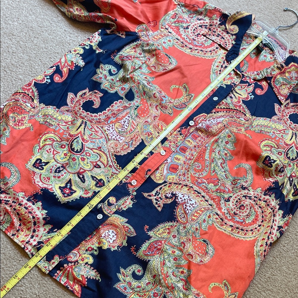 Ralph Lauren Women’s Vibrant Orange Black Paisley Buttondown Blouse Top Size 1X - Picture 8 of 12